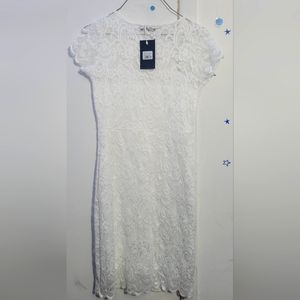 ODCOCD Women's Knee Length Short Sleeve Elegant Cocktale Lace Dress New White S